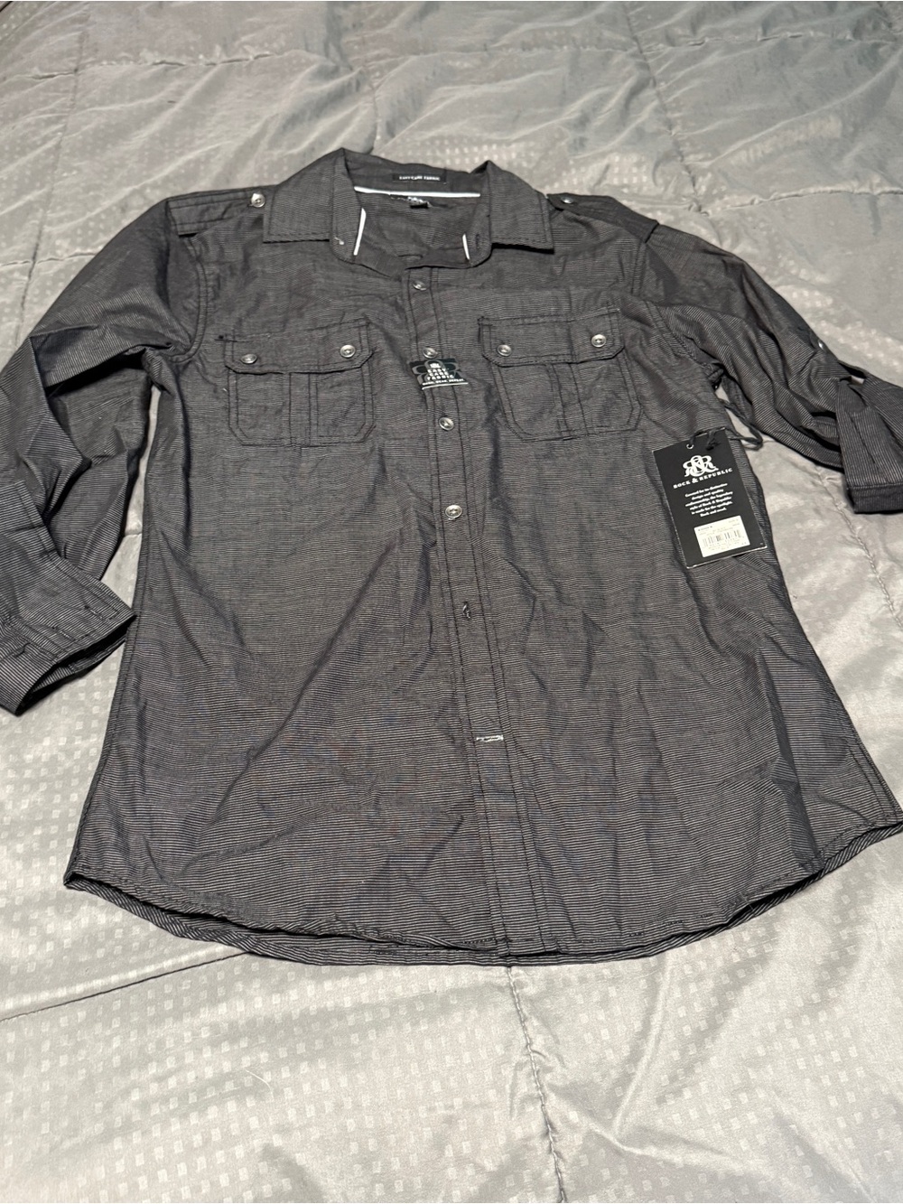 rock & republic easy care fabric gray buttondown Mens size small New